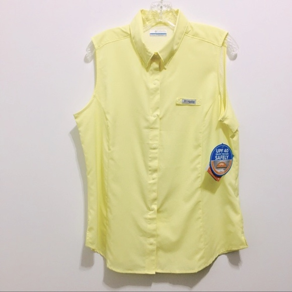 🆕 Columbia PFG Women’s Yellow Sleeveless Button Down Shirt - Picture 3 of 8